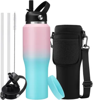 Insulated Water Bottles that Fits in Cup Holder with Straw & Sleeve, Leak Proof Travel Mug Keep Cold 48h/Hot 24h, Water Flask with Straw, Vacuum Metal Coffee Tumbler
