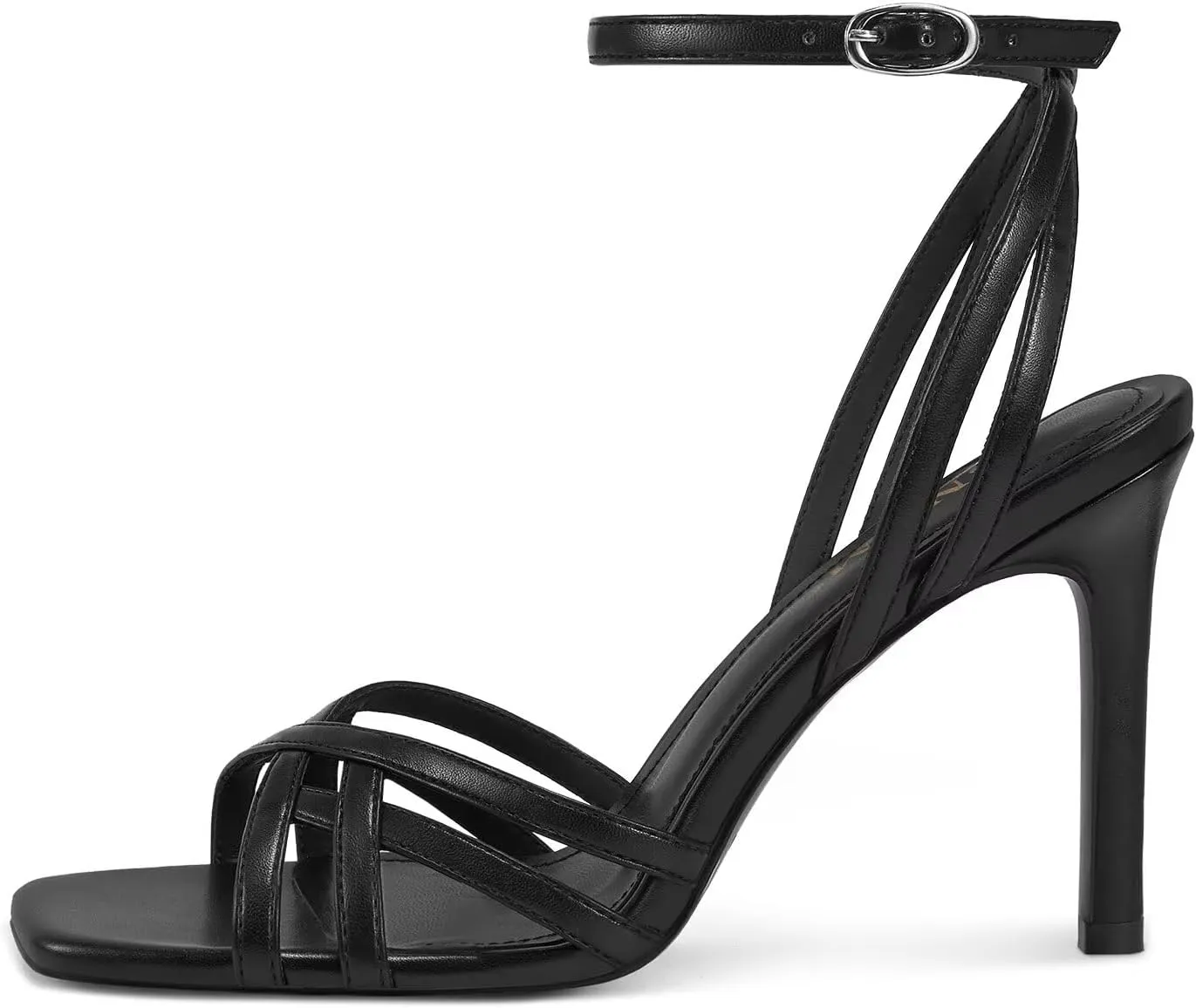 ISNOW Strappy Sandals for Women with Ankle Strap Heeled Sandals Square Toe Stiletto Summer Heels for Women Sexy Open Toe Strappy Heels Wedding Party Prom Graduation Dressy