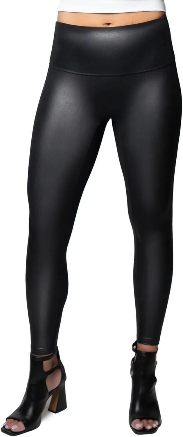 Jane and Bleecker Women Faux Leather Legging High Waistband and 3 Pair Pack Velour Socks Infuse with Aloe and Argan Oil Black