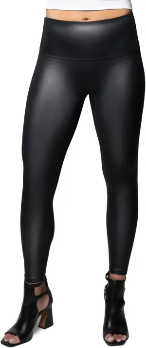 Jane and Bleecker Women Faux Leather Legging High Waistband and 3 Pair Pack Velour Socks Infuse with Aloe and Argan Oil Black