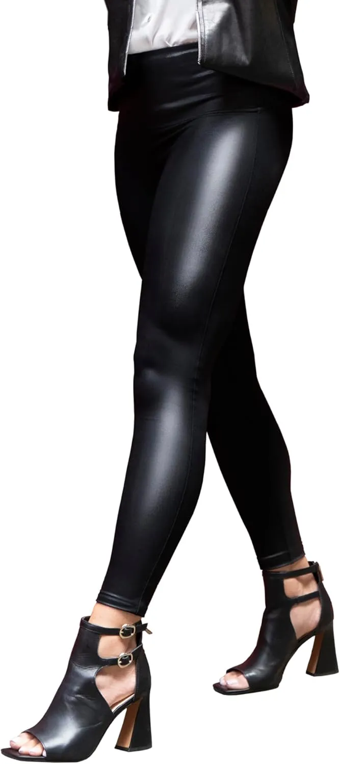 Jane and Bleecker Women Faux Leather Legging High Waistband and 3 Pair Pack Velour Socks Infuse with Aloe and Argan Oil Black