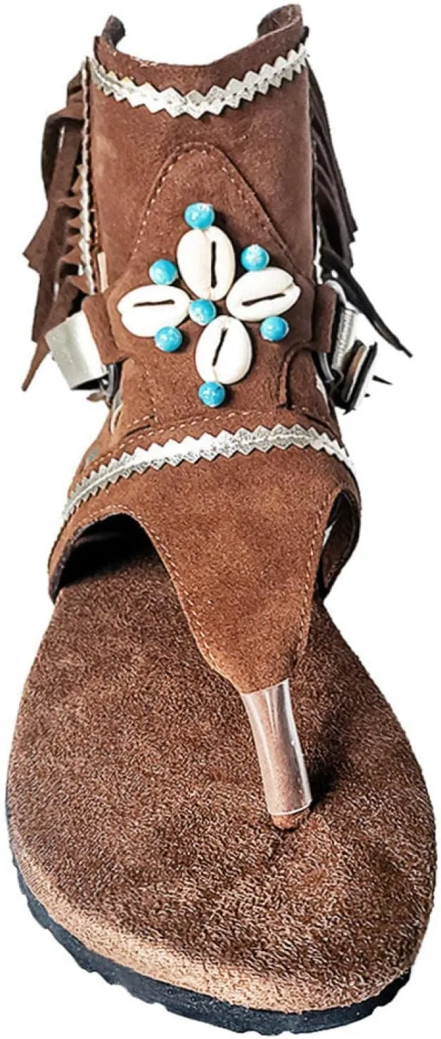 JEGULV Casual Tassel Sandals for Women Summer Boho Shoes Flip Flop Flat Sandals Gladiator Open Toe Beach Sandals