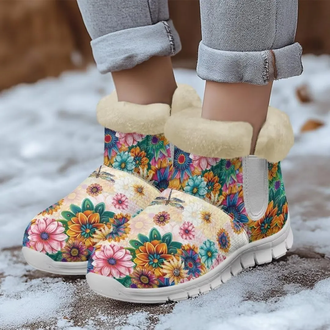 Jeiento Womens Winter Snow Boots Fuzzy Snowboots Warm and Cozy Booties Outdoor Low Heel Thickening Shoes with Insulated Flannel Lining