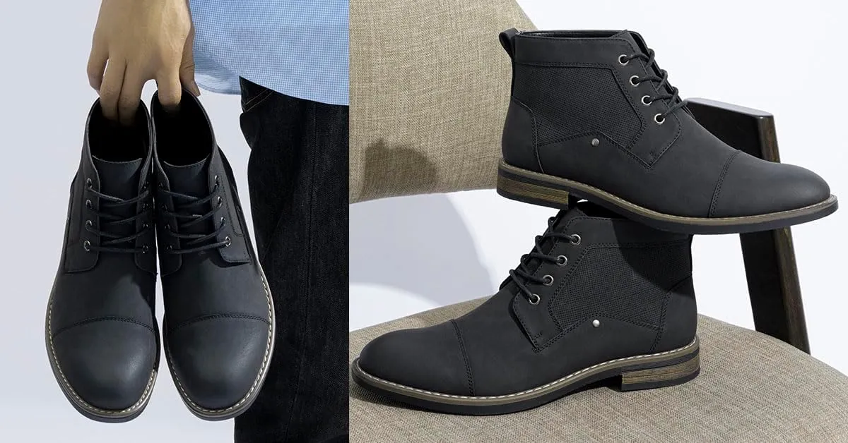 Jousen Mens Boots Retro Casual Boots for Men Cap Toe Boots for Men