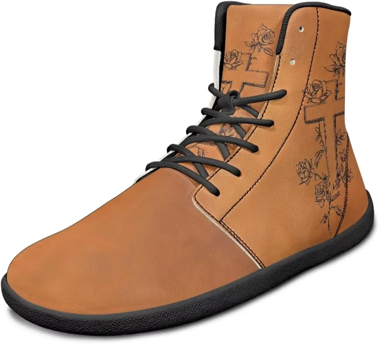JoyLamoria Men's Lace Up High Top Basketball Shoes Walking Driving Sneakers Breathable Outdoor Sneakers,Sunflower Brown Aztec