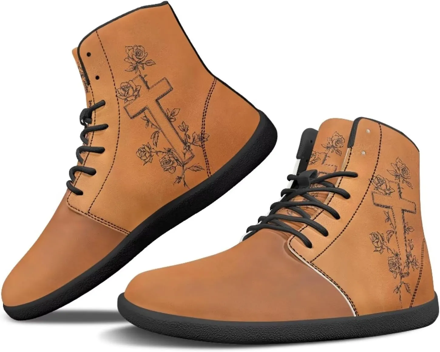 JoyLamoria Men's Lace Up High Top Basketball Shoes Walking Driving Sneakers Breathable Outdoor Sneakers,Sunflower Brown Aztec