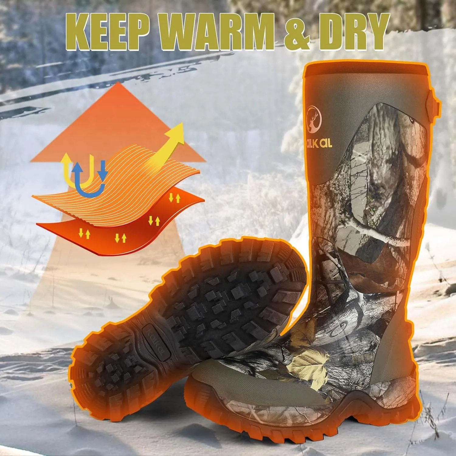 Kalkal Snake Boots for Men, Hunting Boots Waterproof Insulated Outdoor Rubber Boots, with 5mm Neoprene Anti-slip Snake Boots for Hunting Working Farming Gardening Fishing