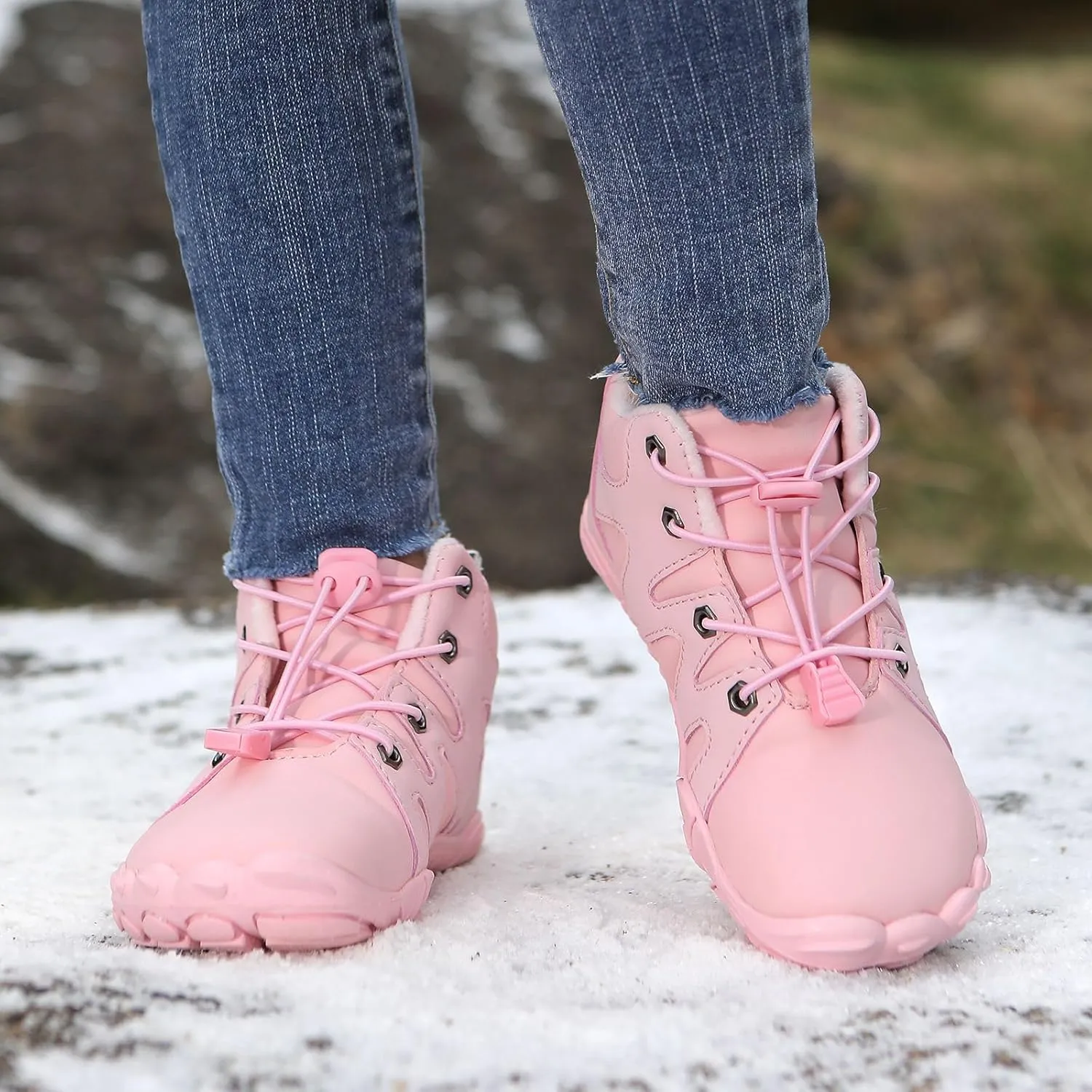 Kids Barefoot Shoes Fur Lined Zero Drop Sole,Unisex-Child Wide Toe Box Hiking Boots,Boys Girls Anti-Slip Waterproof Minimalist High Top Snow Boots (Toddler/Little Kids/Big Kids)