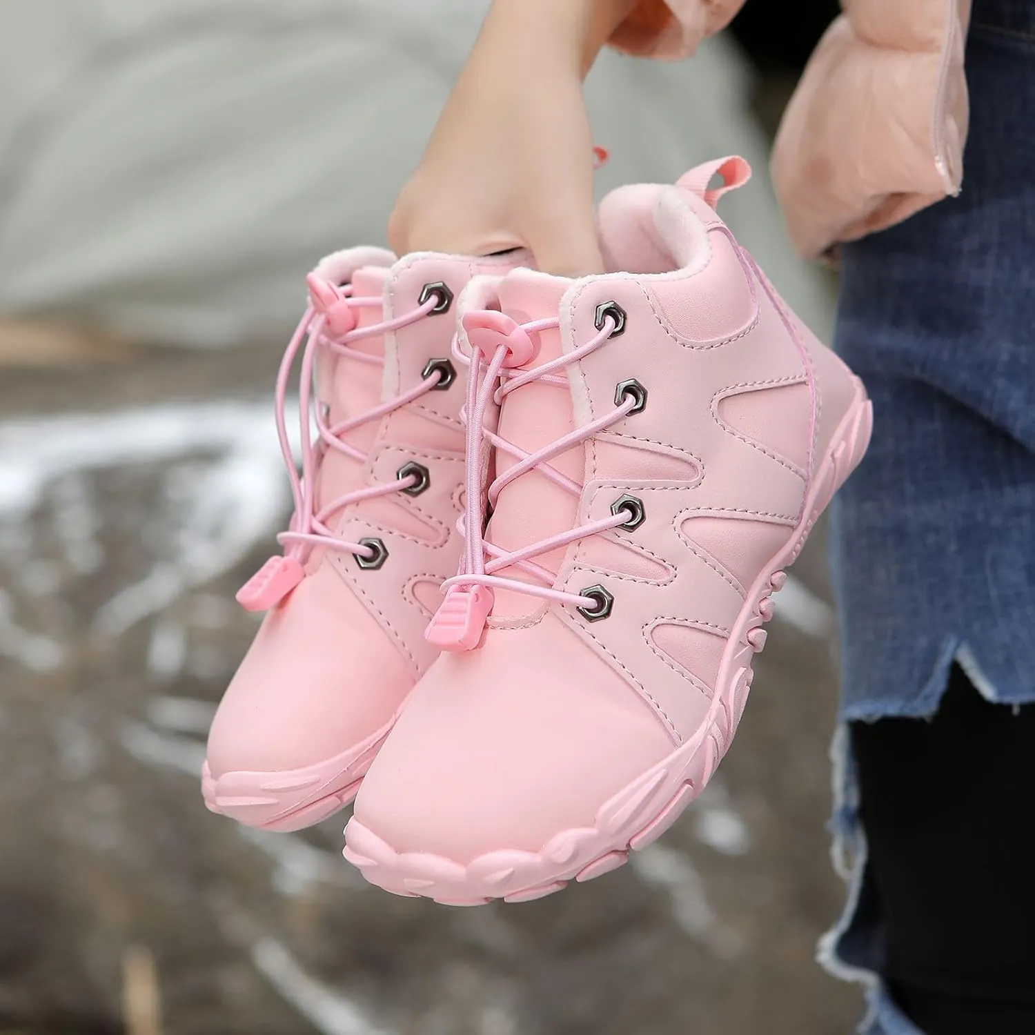 Kids Barefoot Shoes Fur Lined Zero Drop Sole,Unisex-Child Wide Toe Box Hiking Boots,Boys Girls Anti-Slip Waterproof Minimalist High Top Snow Boots (Toddler/Little Kids/Big Kids)