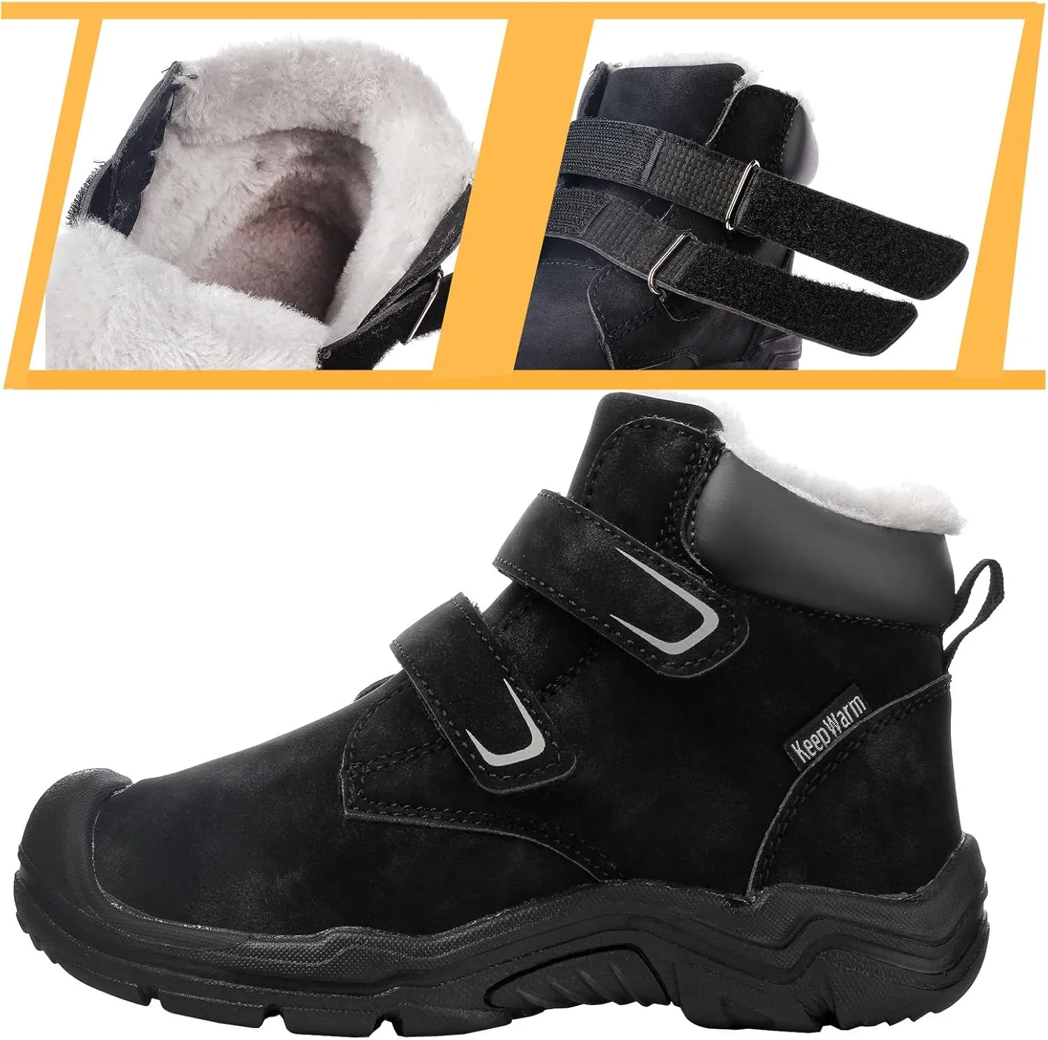 Kids Girls Boys Winter Snow Boots Fur Lined Warm Ankle Boots Non Slip Outdoor Hiking Trekking Shoes