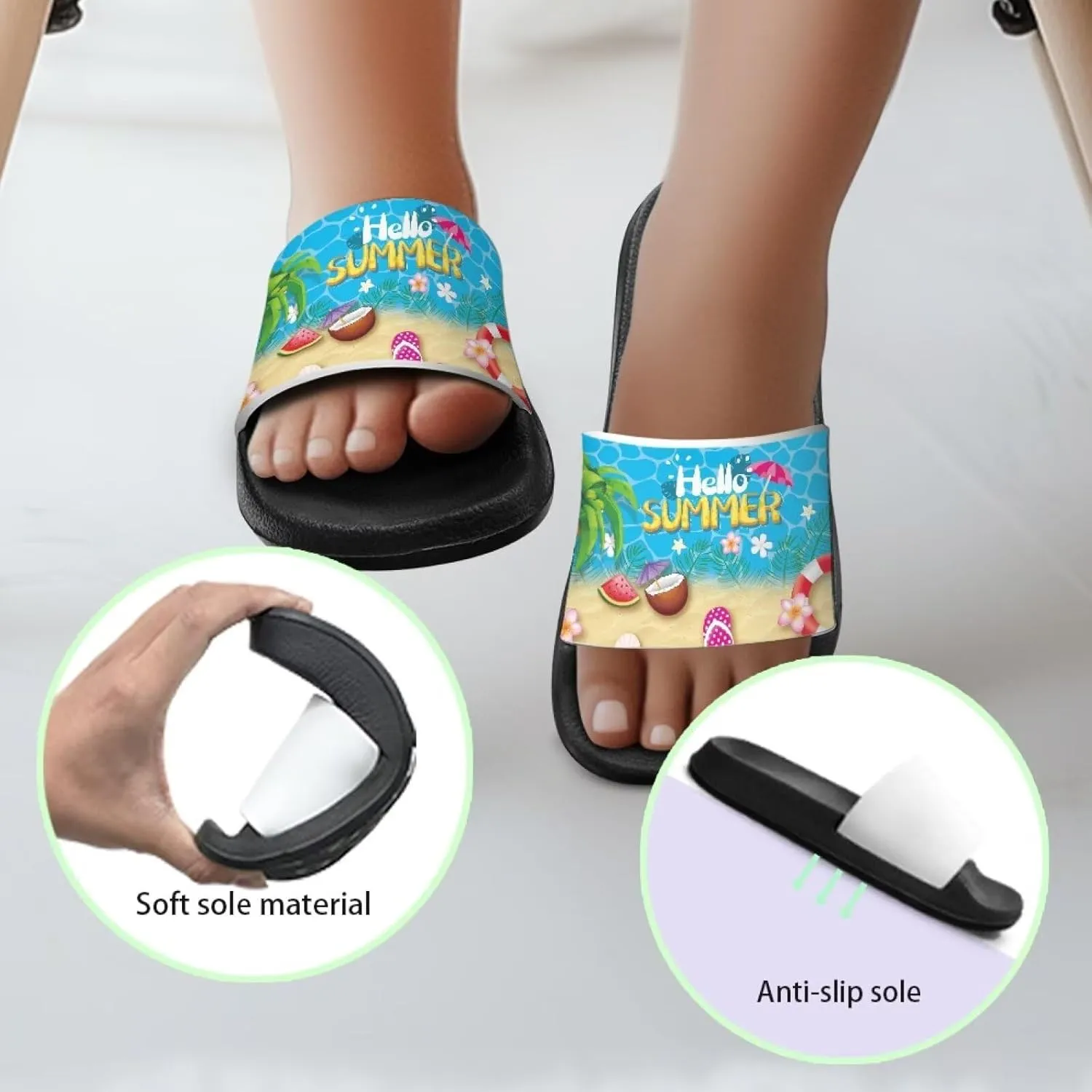 Kids Slides Sandals Non-slip Beach Slides for Girls Boys Waterproof