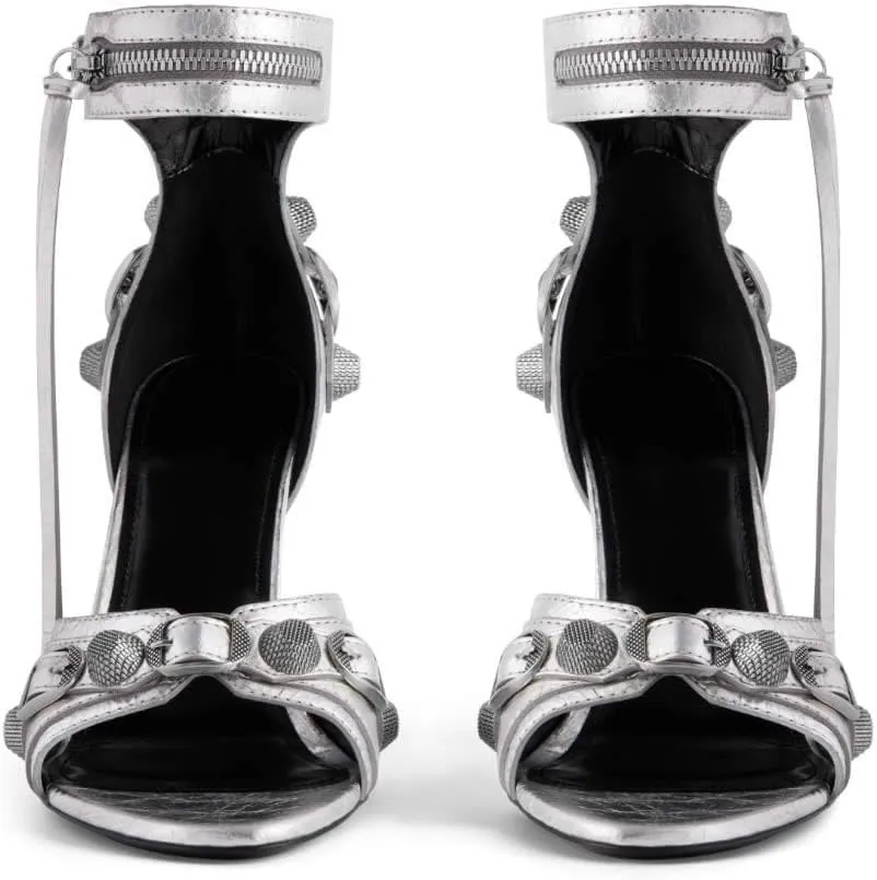 Kluolandi Women's High Stiletto Heeled Sandals with Tassel Open Toe Studded Zipper Ankle Strap High Heels Dress Pumps Shoes