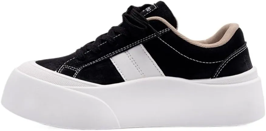 Korean Ins Trendy Hovercraft Kicks | Chunky White Sneakers with Cloud Comfort Thick Sole | Breathable Height-Boosting Shoes for Travel & Sport | OOTD for Girls & Women | Campus Clean-fit Outfit