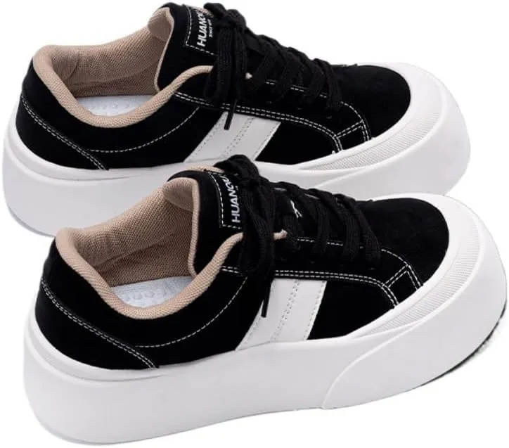 Korean Ins Trendy Hovercraft Kicks | Chunky White Sneakers with Cloud Comfort Thick Sole | Breathable Height-Boosting Shoes for Travel & Sport | OOTD for Girls & Women | Campus Clean-fit Outfit