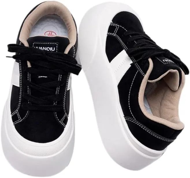Korean Ins Trendy Hovercraft Kicks | Chunky White Sneakers with Cloud Comfort Thick Sole | Breathable Height-Boosting Shoes for Travel & Sport | OOTD for Girls & Women | Campus Clean-fit Outfit