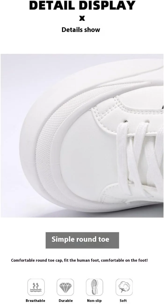 Korean Ins Trendy Hovercraft Kicks | Chunky White Sneakers with Cloud Comfort Thick Sole | Breathable Height-Boosting Shoes for Travel & Sport | OOTD for Girls & Women | Campus Clean-fit Outfit