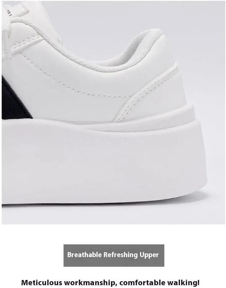 Korean Ins Trendy Hovercraft Kicks | Chunky White Sneakers with Cloud Comfort Thick Sole | Breathable Height-Boosting Shoes for Travel & Sport | OOTD for Girls & Women | Campus Clean-fit Outfit