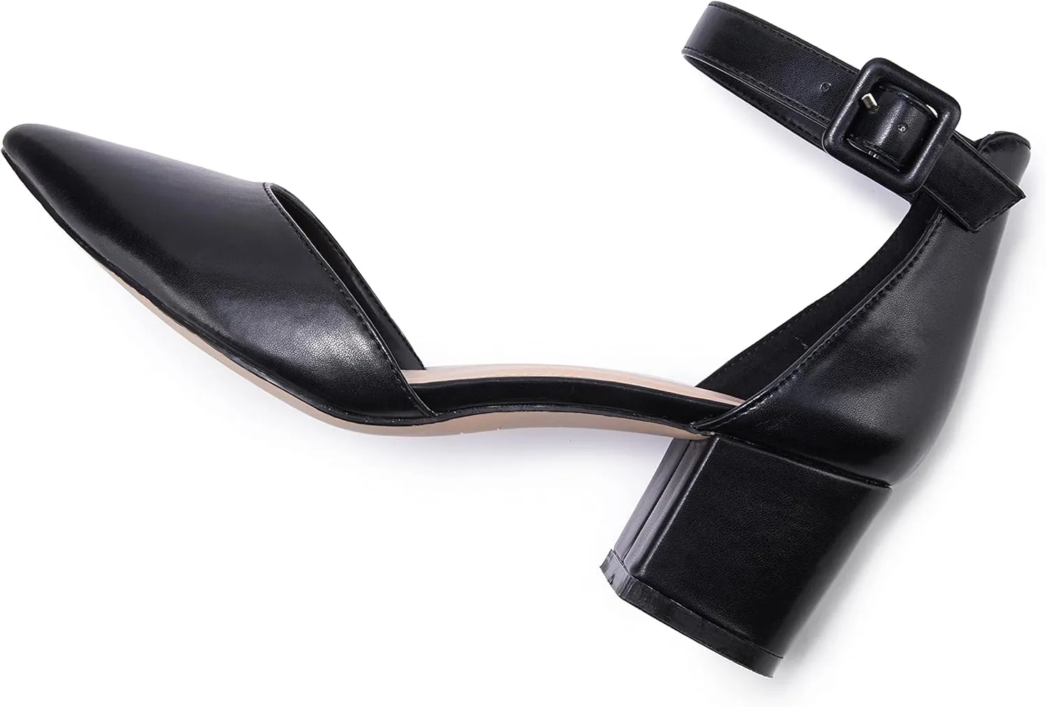 LAICIGO Women's Pointed Toe Pumps Ankle Strap Buckle Chunky Block Heel Dress D'Orsay Shoes