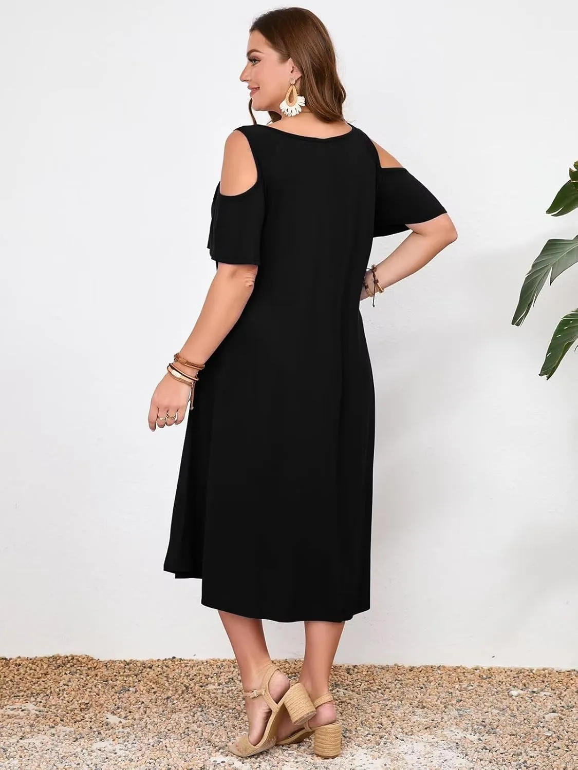 LARACE Plus Size Women Dress for Summer, Midi Women's Sundress, Casual V-Neck Short Sleeve Flowy T-Shirt Dresses with Pockets