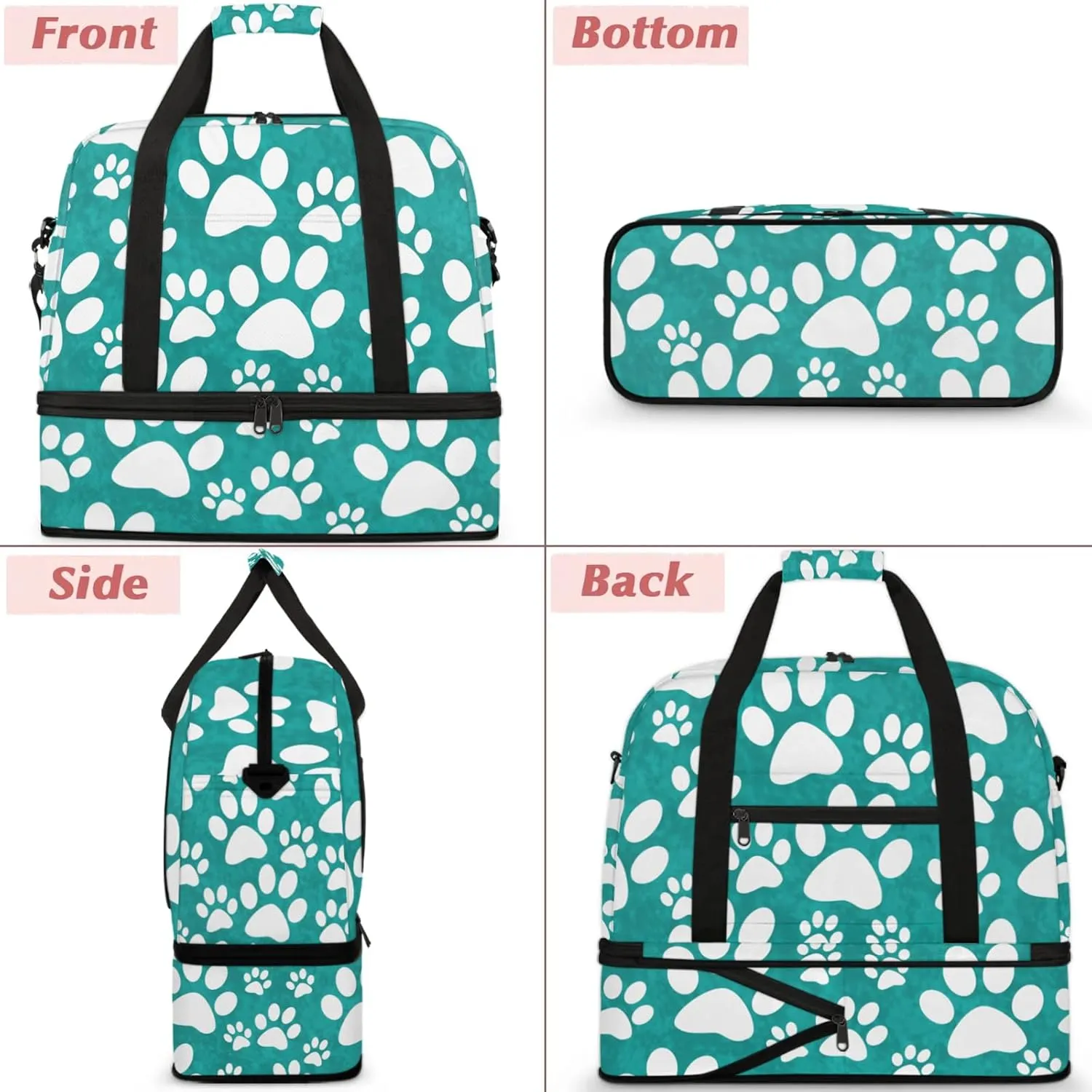 Large Travel Duffel Bag for Women Men Animal Cute Paw Gym Bag Weekender Overnight Bags With Shoe Compartment Foldie Travel Tote Bag Carry On Personal Item Bag for Travel Gym Sports Hospital