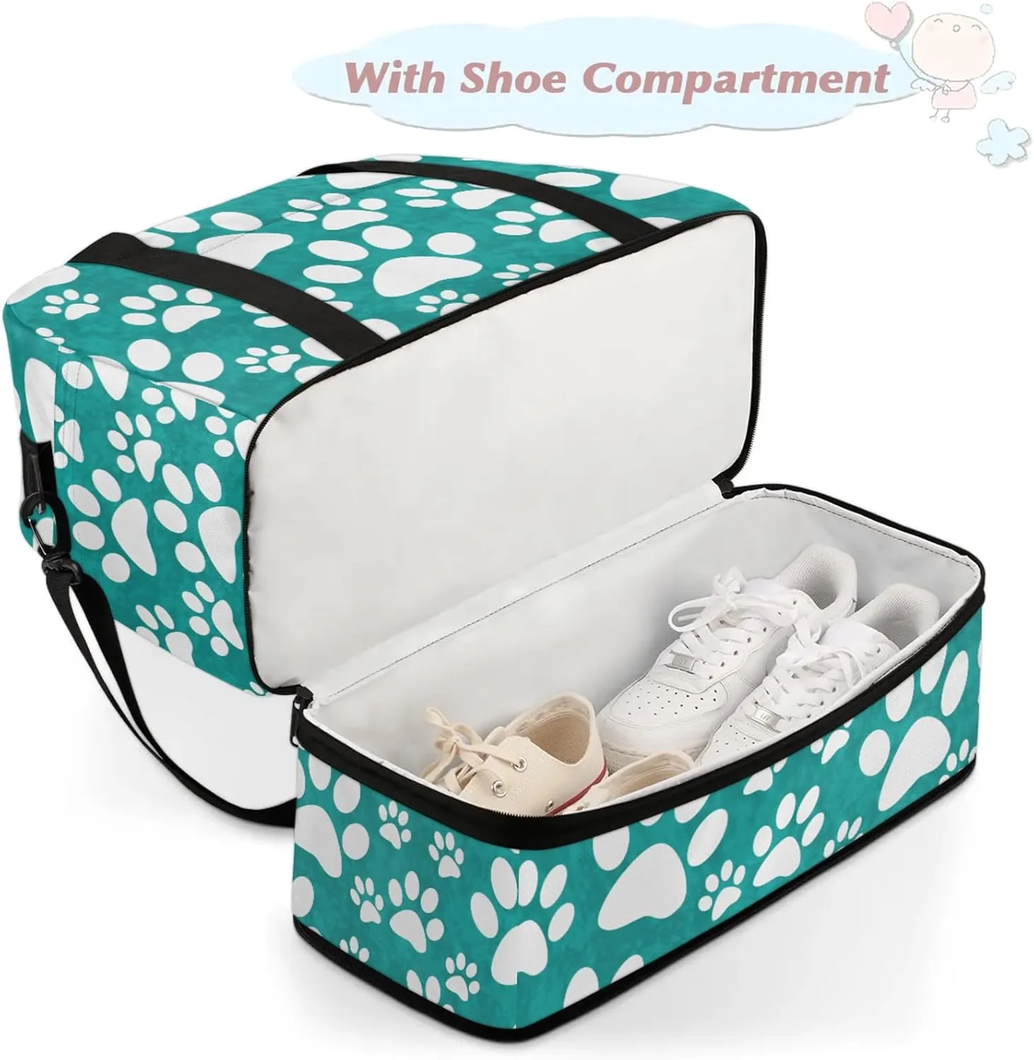 Large Travel Duffel Bag for Women Men Animal Cute Paw Gym Bag Weekender Overnight Bags With Shoe Compartment Foldie Travel Tote Bag Carry On Personal Item Bag for Travel Gym Sports Hospital