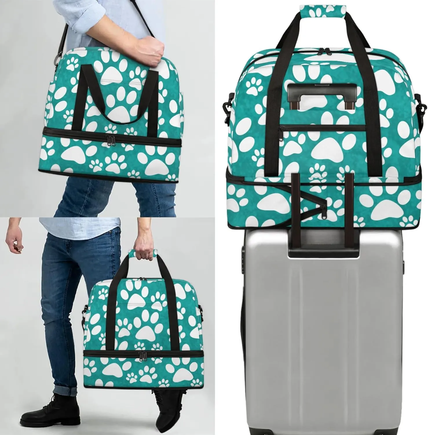 Large Travel Duffel Bag for Women Men Animal Cute Paw Gym Bag Weekender Overnight Bags With Shoe Compartment Foldie Travel Tote Bag Carry On Personal Item Bag for Travel Gym Sports Hospital