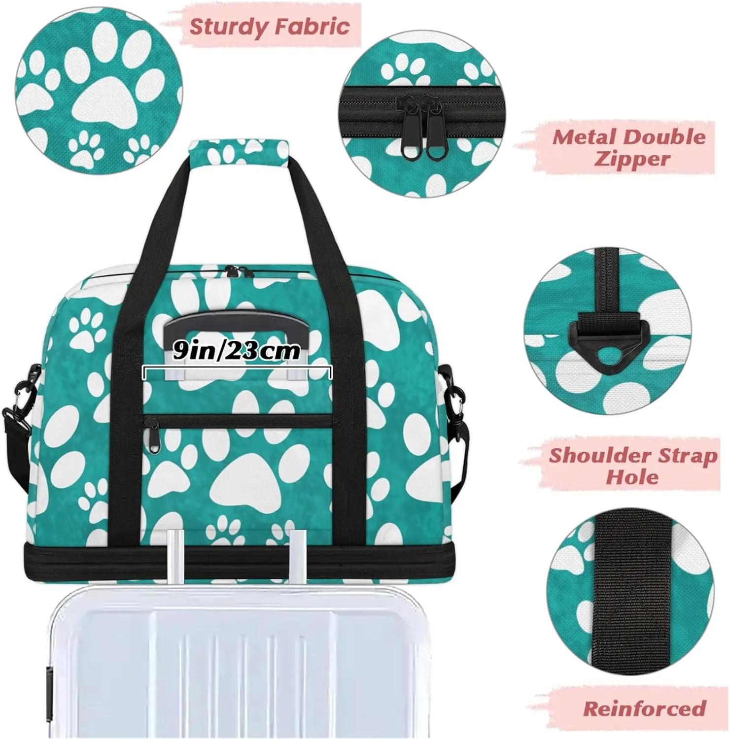 Large Travel Duffel Bag for Women Men Animal Cute Paw Gym Bag Weekender Overnight Bags With Shoe Compartment Foldie Travel Tote Bag Carry On Personal Item Bag for Travel Gym Sports Hospital