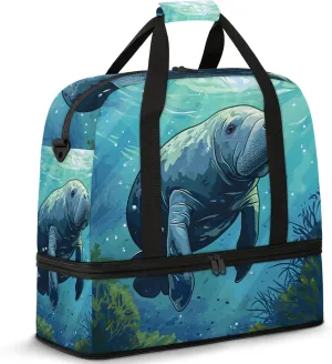 Large Weekender Overnight Bags Cute Animal Cartoon Walrus Travel Duffel Bag for Women Men Gym Bag With Shoe Compartment Foldie Travel Tote Bag Carry On Personal Item Bag for Travel Gym Sports