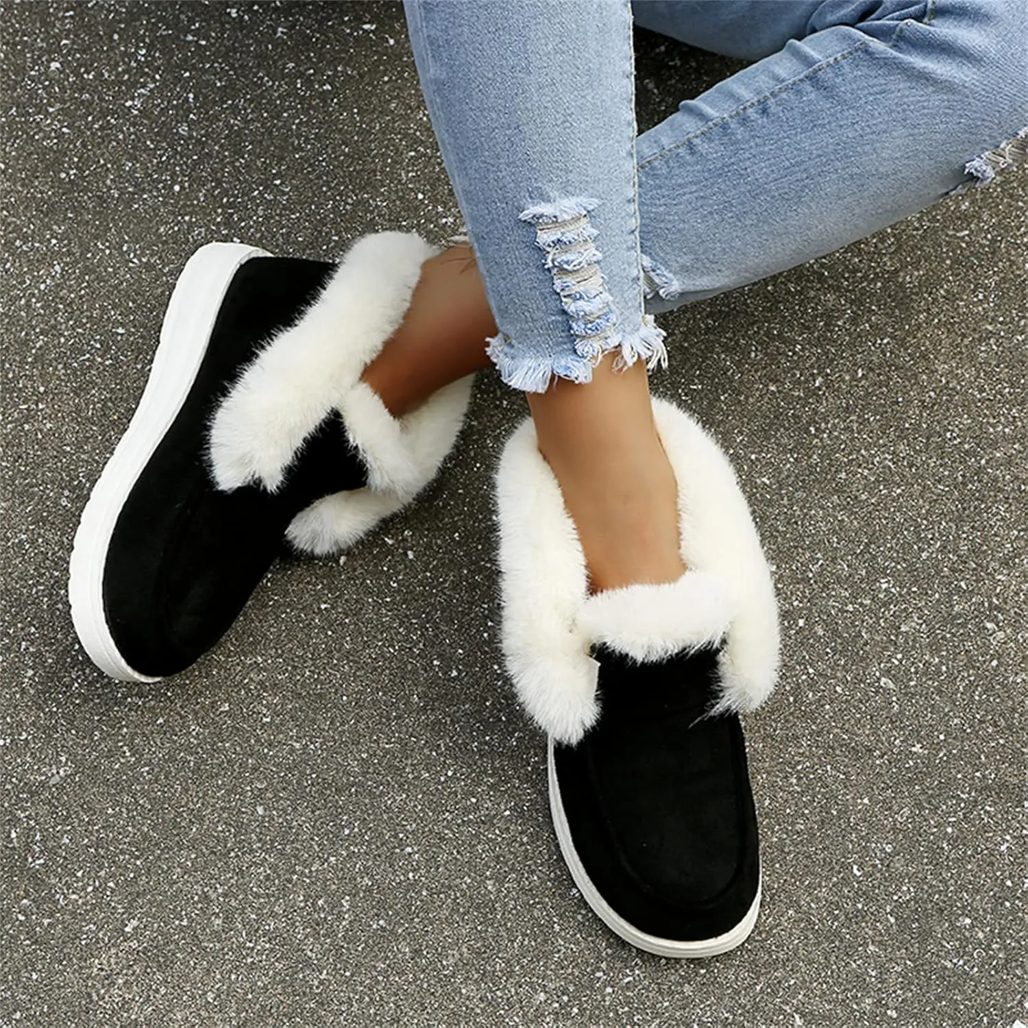 Lausiuoe Winter Boots For Women 2022 Trendy Ankle Boots Slip On Snow Fuzzy Booties Sneaker Casual Walking Shoes Loafers