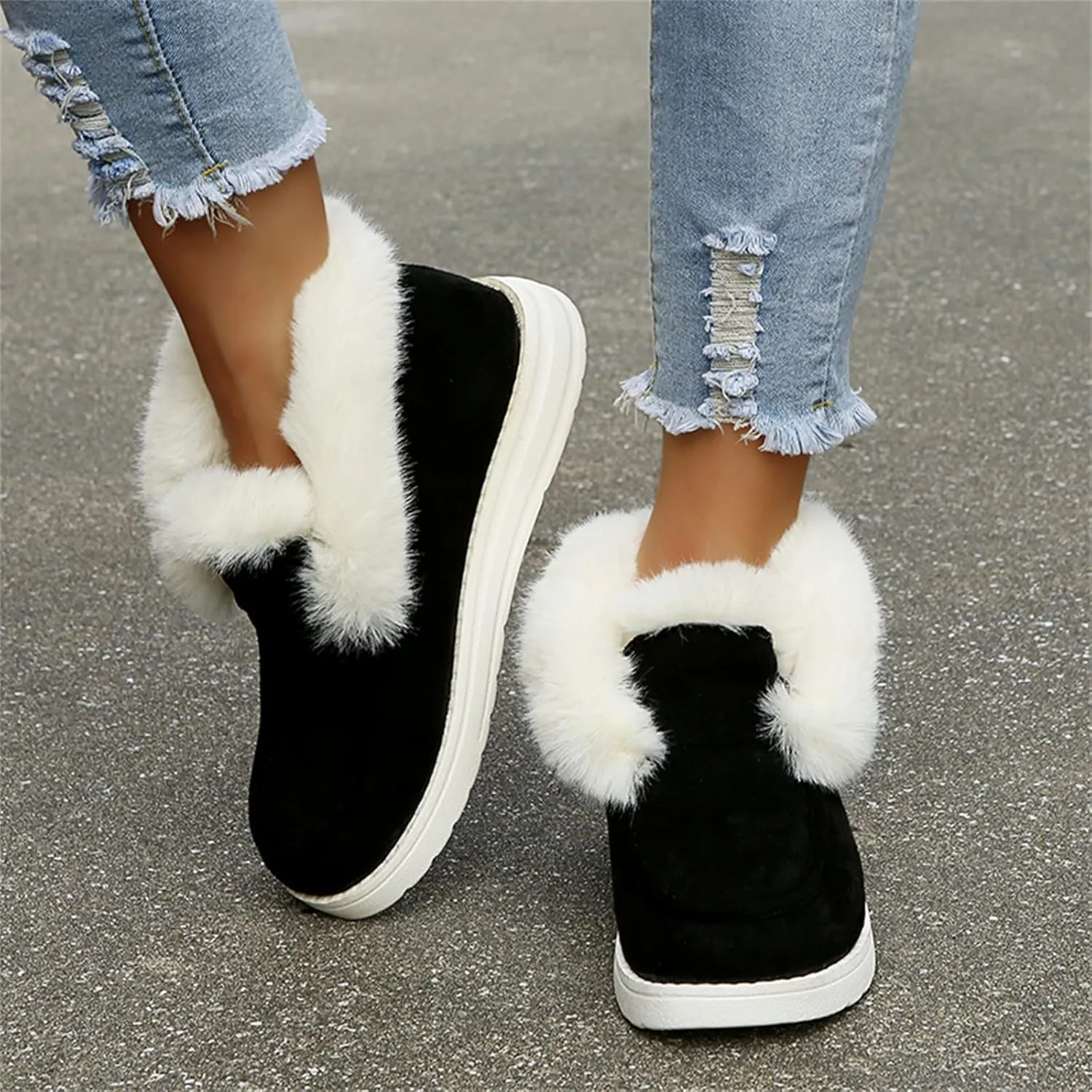 Lausiuoe Winter Boots For Women 2022 Trendy Ankle Boots Slip On Snow Fuzzy Booties Sneaker Casual Walking Shoes Loafers