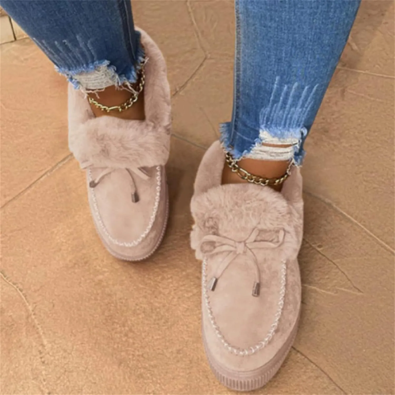 Lausiuoe Winter Boots For Women 2022 Trendy Fluffy Fuzzy Ankle Boots Soft Cozy Outdoor Casual Sneaker Walking Shoes