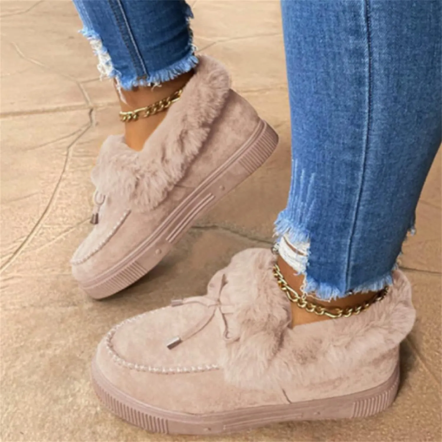 Lausiuoe Winter Boots For Women 2022 Trendy Fluffy Fuzzy Ankle Boots Soft Cozy Outdoor Casual Sneaker Walking Shoes