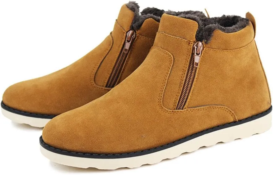 LEADER SHOW ® Men's Winter Fur Lined Snow Boot Side Zipper Ankle High Warm Shoe