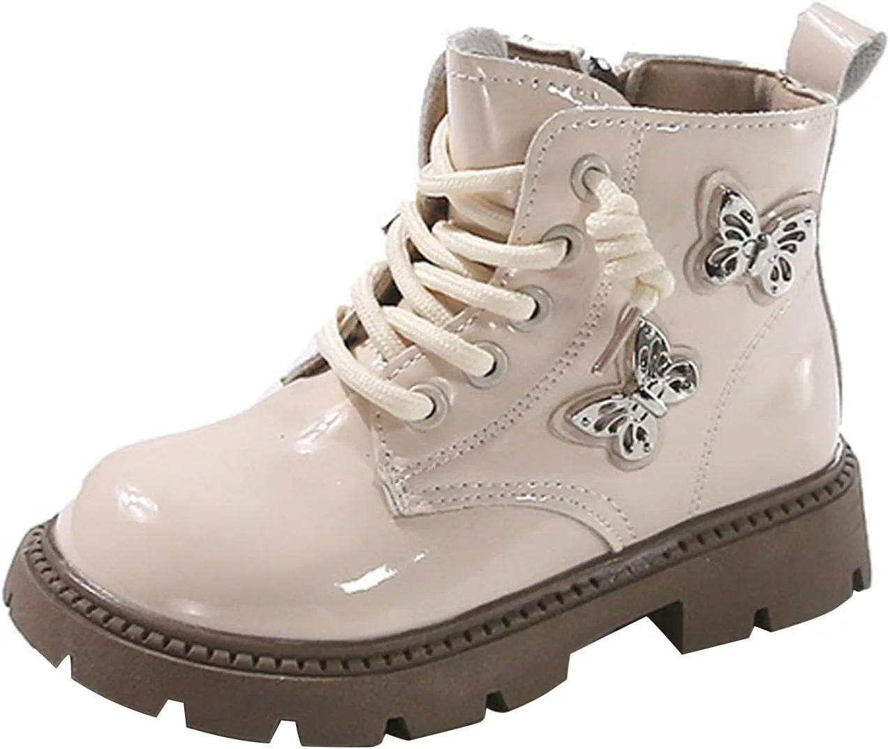Leather Bowknot Booties For Girls Kids Sole Non Slip 𝐖aterproof Boots Shoes Kids 𝗟ow Heel Lace-Up Side Zipper Boots