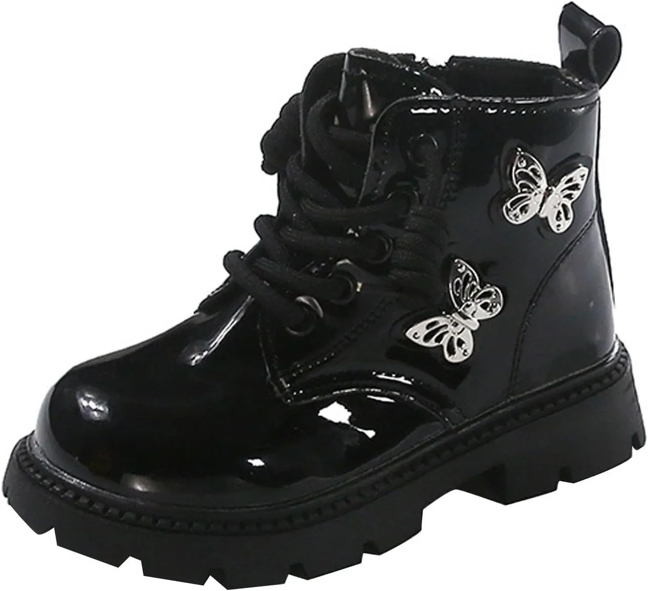 Leather Bowknot Booties For Girls Kids Sole Non Slip 𝐖aterproof Boots Shoes Kids 𝗟ow Heel Lace-Up Side Zipper Boots