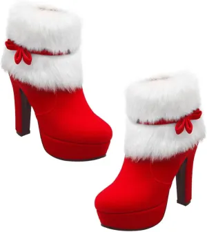 LIFKOME Christmas Booties Boots for Women Round Toe Booties Faux Platform Short Booties High Heel Booties Christmas Short Boot Sole Material: Rubber Christmas Shoes Winter Women's