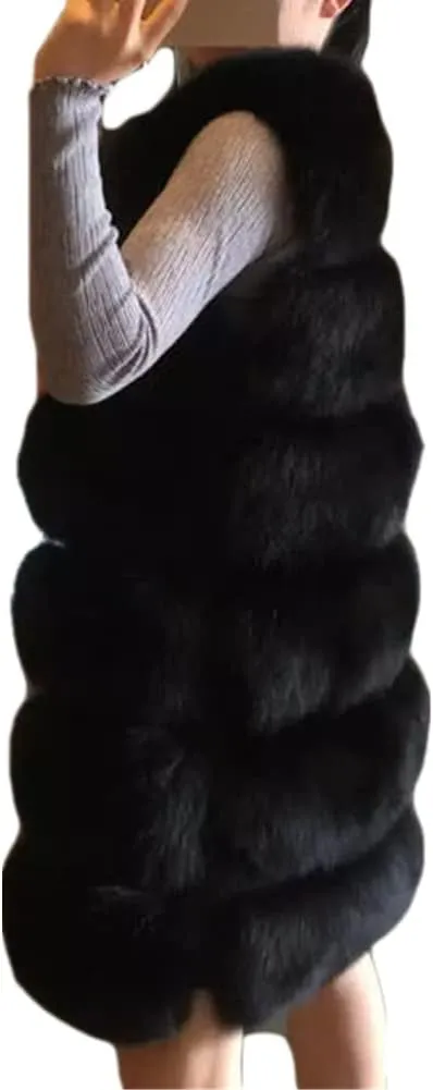 Lisa Colly Women's Faux Fox Fur Coat Jacket Winter Sleeveless Faux Fur Vest Outwear