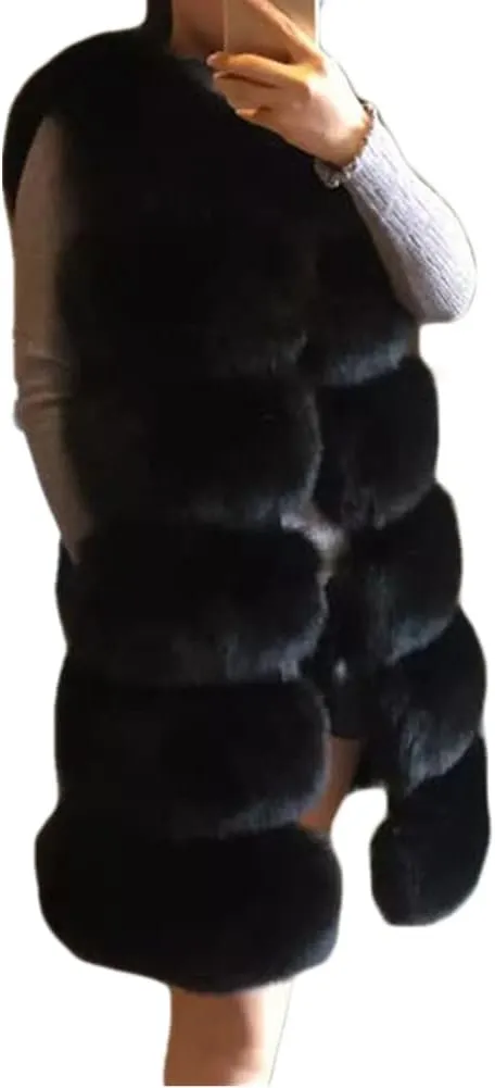 Lisa Colly Women's Faux Fox Fur Coat Jacket Winter Sleeveless Faux Fur Vest Outwear
