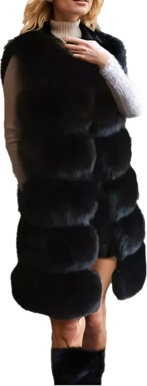 Lisa Colly Women's Faux Fox Fur Coat Jacket Winter Sleeveless Faux Fur Vest Outwear