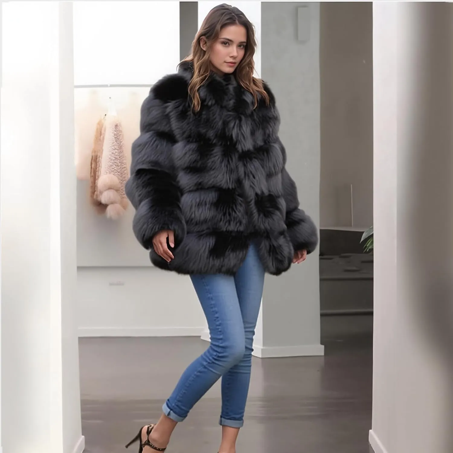 Lisa Colly Women's Winter Parka Coat Overcoat Long Sleeve Faux Fur Coat Jacket