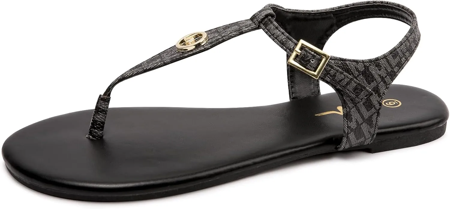 LM Women's Thong Sandals T-Strap Sandals Adjustable Ankle Buckle Dressy Thong Flat Sandals Casual Summer Sandals