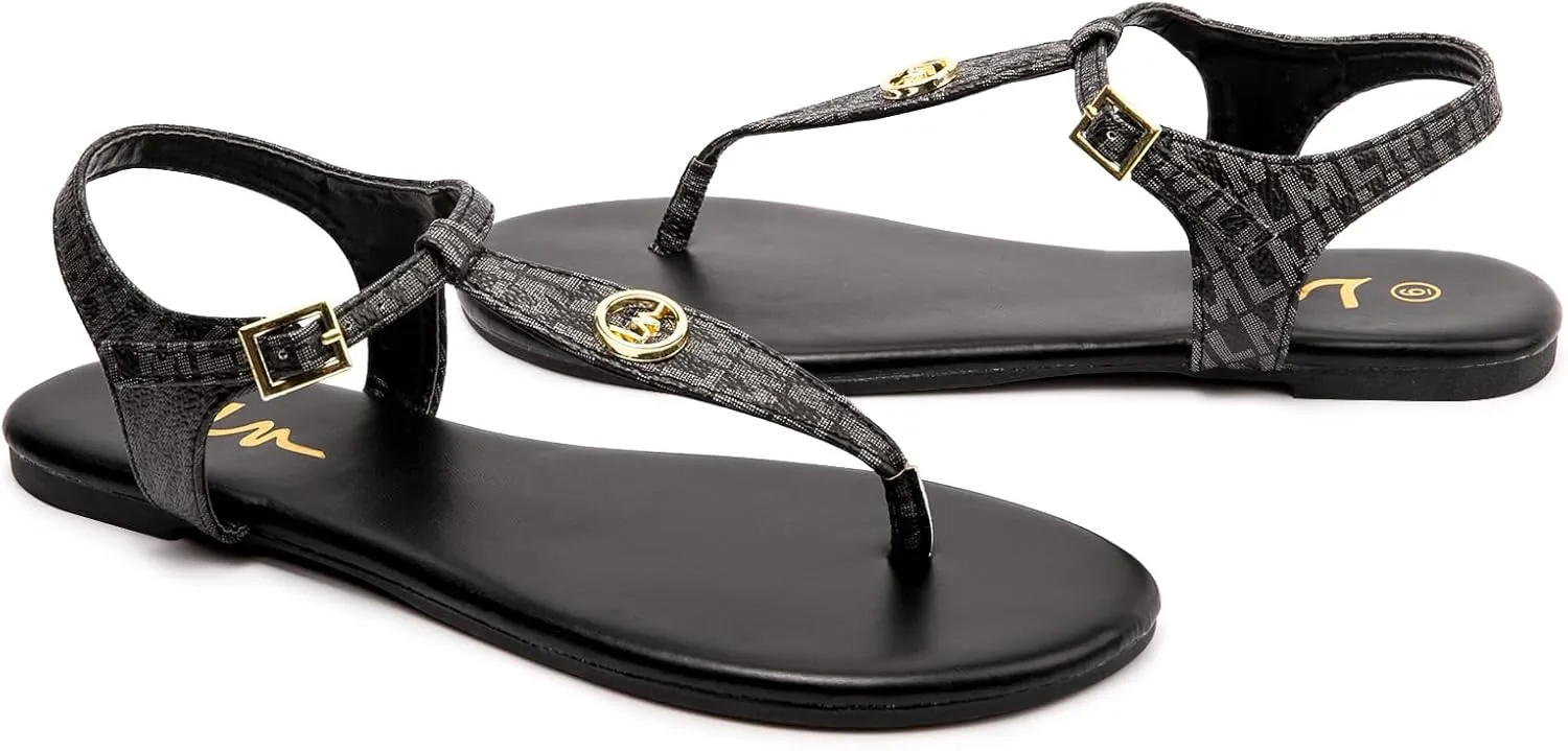 LM Women's Thong Sandals T-Strap Sandals Adjustable Ankle Buckle Dressy Thong Flat Sandals Casual Summer Sandals
