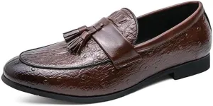 Loafers for Men Burnished Toe Crocodile Print with Tassel Vegan Leather Lightweight Anti-Slip Flat Heel Walking Slip-ons