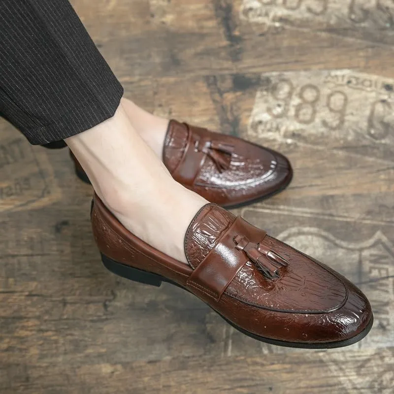 Loafers for Men Burnished Toe Crocodile Print with Tassel Vegan Leather Lightweight Resistant Anti-Slip Walking Casual Slip On