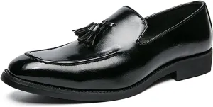 Loafers for Men Tassel Square Burnished Toe Loafer Shoes Vegan Leather Slip Resistant Comfortable Flat Heel Prom Outdoor Slip-ons