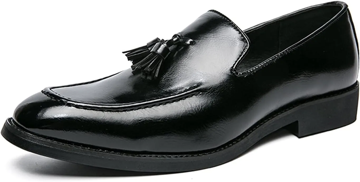 Loafers for Men Tassel Square Burnished Toe Loafer Shoes Vegan Leather Slip Resistant Comfortable Flat Heel Prom Outdoor Slip-ons
