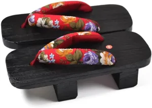 Loizziuy Floral Wooden Clogs Slippers Sandals Wooden Clogs Women's Height-Increasing Slippers Original Japanese Summer Wooden Geta Flip-Flops Cosplay Sandals White Wood Color