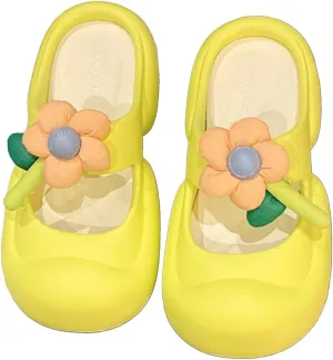 Loizziuy Women's Summer Floral Round-Toe Slip-On Sandals with Kawaii Flower Detail Thick Sole Boho Fairy Indoor Outdoor Slippers