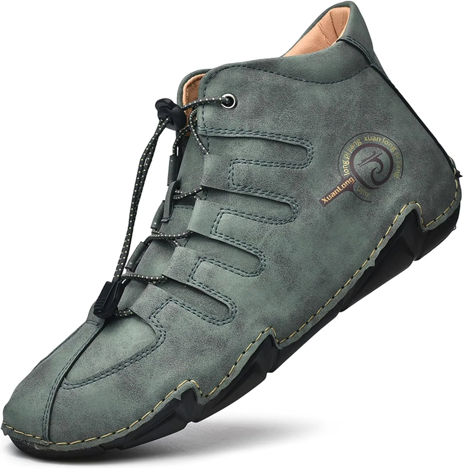 Lossarye Men's Italian Handmade Leather High Boots Casual Lightweight Waterproof Hiking Shoes Slip-On Chukka Boots Non-Slip Outdoor Sneakers