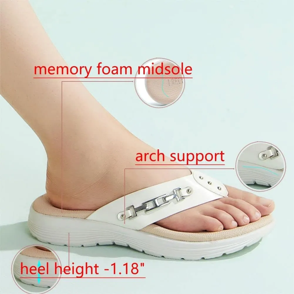 LRECHEU Wedge Flip Flops Sandals for Women, Lightweight Casual Thong Sandals Like Walking On Clouds